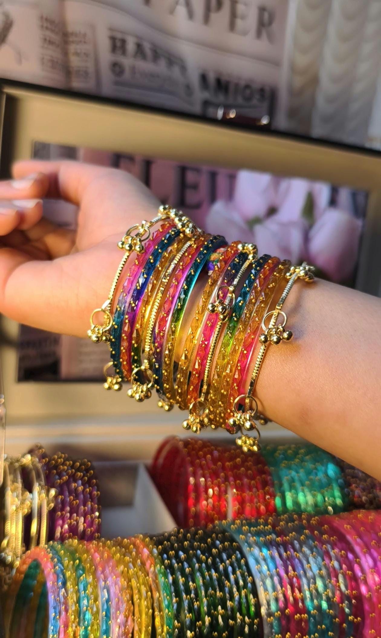 Kashmiri Ghungroo Bangles, Colorful Glass, Raindrop, Jelly