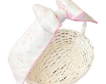 Rosa Toile påskkorgsrosett – Presentkorgdekoration med monogrammotiv
