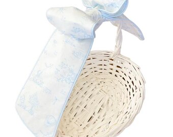 Lazo de cesta de Pascua original - Toile azul con ribete rosa - Azul claro