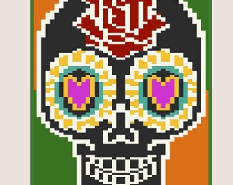Sugar Skull Blanket Graph Pattern: Día de los Muertos Finger Knitting (PDF Pattern)