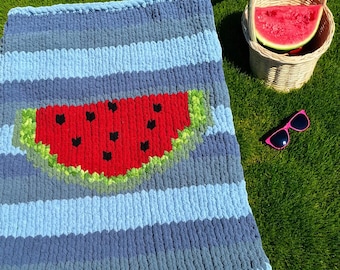 Watermelon Summer Graph Blanket Pattern | Finger Knit PDF | Summer Crochet Look | Beginner-Friendly