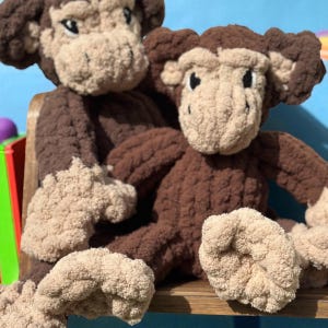 Handmade Chenille Monkey Plush: Finger Knit Mom & Baby Set