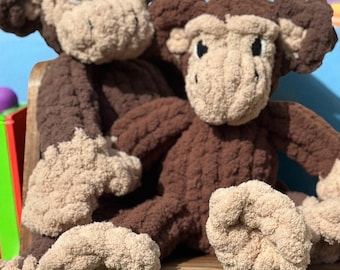 Handmade Chenille Monkey Plush: Finger Knit Mom & Baby Set