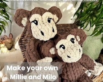 Finger Knit Monkey & Chimp Plush Pattern: 4-in-1 PDF with Video