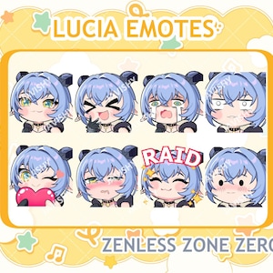 Lucia Chibi Emotes Pack – 8 Emotes for Twitch & Discord | Zenless Zone Zero (ZZZ)