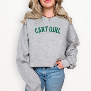カートガール刺繍スウェットシャツ - レディース向けトレンディなゴルフクルーネック、カントリークラブ風、スポーティなプルオーバー、ゴルフ愛好家へのギフト