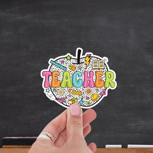 Bright Teacher Sticker with School Supplies – Fun Apple Design for Planners, Laptops, Gifts & Classroom Decor