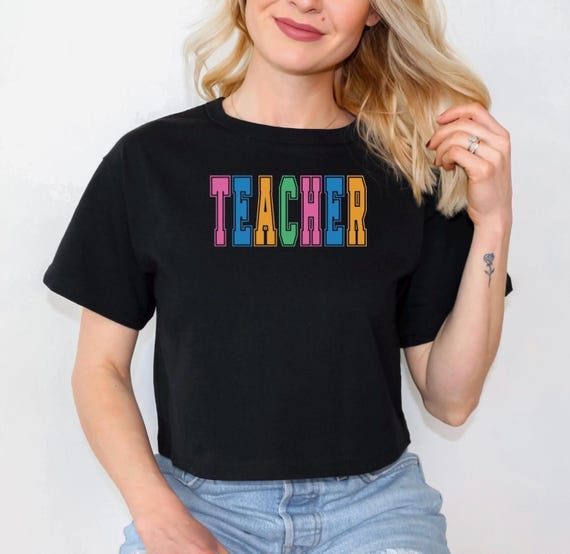 Bold Retro Rainbow TEACHER Shirt – Colorful Teacher Tee for Women | Back to School Outfit | Gift for Educators