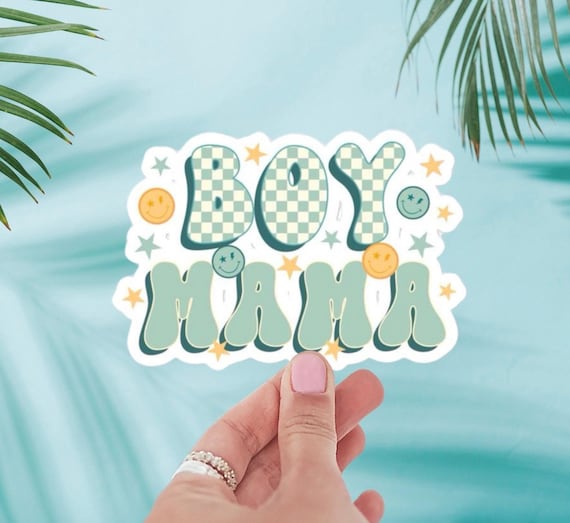 Boy Mama Sticker – Retro Aesthetic Vinyl Decal, Cute Mom Life Gift, Trendy 70s Style Sticker for Laptop, Water Bottle