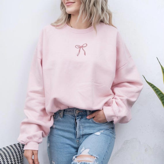Besticktes Sweatshirt mit rosa Schleife Niedliches