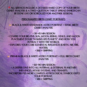 Personalized Astrology Art & Portraits - Black and White BASIC Birth Chart Analysis and Two Question Tarot Spread