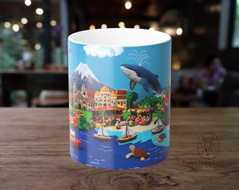 Ecuador - Galapagos Island Magic Mug: Whales & Andes Scene, Heat Changing Souvenir Coffee Cup
