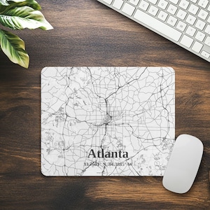 Atlanta Karte Mauspad, benutzerdefinierte Schreibtischzubehör, Geographisches Hausbürodekor, personalisiertes Reisegeschenk, Mousepad für Reisebegeisterte