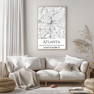 Atlanta Print Home Decor, cadeau voor reizigers, stadskaart kunst, gepersonaliseerd bord, kantoorinrichting, housewarming, kaart foamboard kunst aan de muur, aangepast
