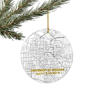 University of Michigan Ceramic Ornament Ann Arbor Map | Wolverines Holiday Gift College Keepsake
