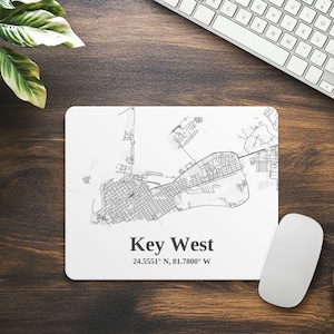 Rechthoekige muismat, Key West vintage kaart mousepad, reizigerscadeau, thuiskantoor decor, geografisch bureauaccessoire, unieke muismat