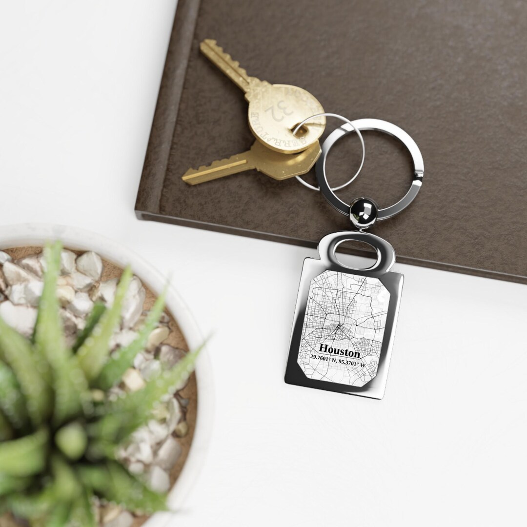 Houston Metal City Keychain Custom Map Keyring Personalized Travel ...