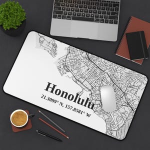 Honolulu Schreibtischmatte, Landkarte Mauspad, Büro Dekor, Geschenk für Geographen, Housewarming Geschenk, Arbeitszimmer Accessoire