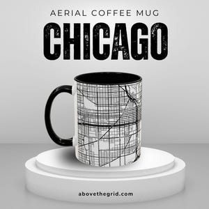 Mug accent carte de Chicago, cadeau unique pour amateur de café, souvenir de voyage, design noir et blanc