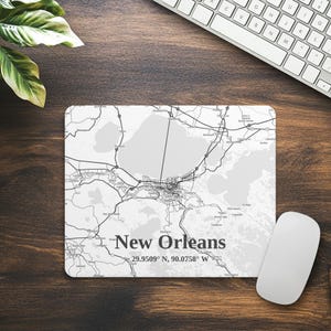 Tapis de souris, carte de la Nouvelle-Orléans, accessoire informatique personnalisé, cadeau de voyage, décoration de bureau à domicile, décoration de bureau unique, cadeau pour géographes