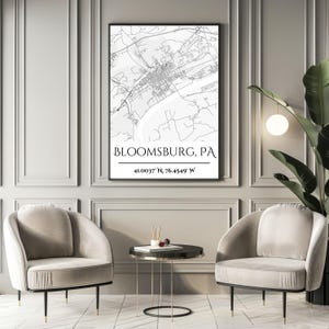 Bloomsburg, PA Map Foam Board Art, Wohnkultur, Wandkunst, personalisiertes Geschenk, Geographie Decor, moderner Wohnakzent