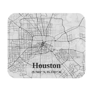 Stilvolles Houston Map Mauspad, geometrisches Schreibtischzubehör für Büro, Geschenk für Houston Lovers, Geographie-Dekor, personalisierter Arbeitsplatz