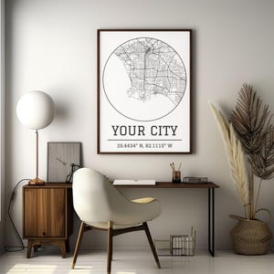 Benutzerdefinierte Luftbild Stadtkarte Druck, minimalistische Straßenkarte Poster, schwarz & weiß personalisierte urbane Wandkunst, jede Stadt oder jeder Ort