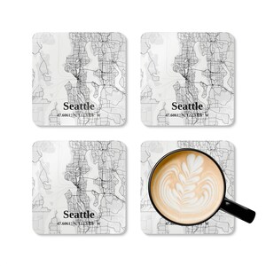 “Seattle Map” Korkholz-Untersetzer für Wohnkultur & Einweihungsgeschenk, modernes Tischzubehör, Untersetzer-Set, stilvoll