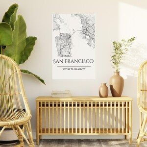 Mapa de San Francisco con vista aérea, arte de pared para decoración del hogar, regalo de cumpleaños, impresión decorativa, obra de arte para la oficina, póster de cartón pluma