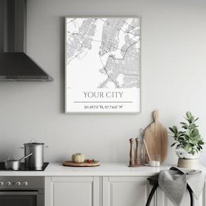 Individuelle Luftbild Stadtkarte Poster, Minimalistischer Schwarz-Weiß Straßen Karte Druck, personalisierte Urbane Wandkunst, Jede Stadt, Benutzerdefinierter Standort Druck