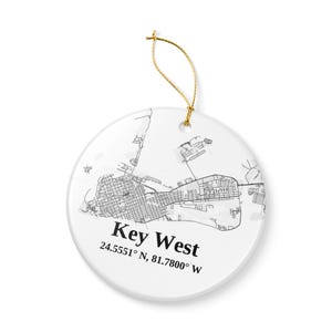 Key West Ceramic Christmas Ornament Black and White Map