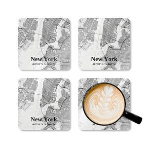 NYC Map, Housewarming Gift, Custom Drink Accessories, Geography Lover Gift, Home Decor, Coaster Set