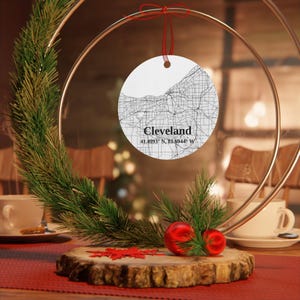 Cleveland Map Ornament: Personalized Metal Holiday Decoration