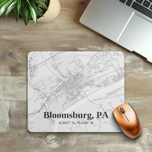 Bloomsburg Pennsylvania Personalisierte Stadt Karte Maus Pad, Computer Accessoire, Geschenk für Fernarbeiter, Haus-Büro Dekor, Geographie