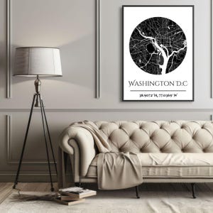 Washington D.C. kaart foamboard kunst, zwart-wit stadskaart, modern wanddecor, cadeau voor reizigers, thuiskantoor kunst aan de muur
