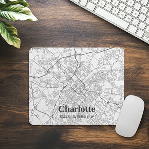 Charlotte Map Mauspad, individuelle Bürodekoration, personalisierte Schreibtischunterlage, einzigartiges Geeks Geschenk