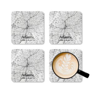 Atlanta Souvenir, Korkholz-Untersetzer-Set, personalisierte Karte Untersetzer, Einweihungsgeschenk, Hochzeitsgeschenk, Tischschutz-Untersetzer