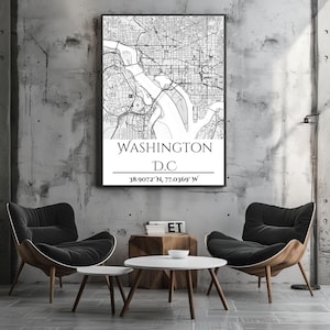 Arte de pared de Washington D. C. Ariel, decoración del hogar, regalo de cumpleaños, minimalista, póster, póster de espuma