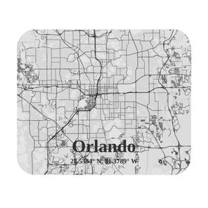 Orlando Map Maus Pad, personalisiertes Reisegeschenk, Bürodekoration, Geographie-Liebhaber, Housewarming, Computerzubehör