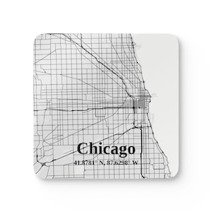 Chicago-kaartonderzetters, uniek huisdecor, gepersonaliseerd cadeau stadsliefhebber, housewarming-accessoires drinkgerei, onderzetterset
