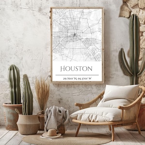 Mapa aéreo de Houston, decoración del hogar, regalos de cumpleaños, arte de pared, decoración de oficina, póster de cartón pluma
