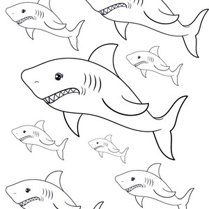 Shark Digital Coloring Sheet, Ocean Coloring Sheet, Shark Week Coloring Sheet