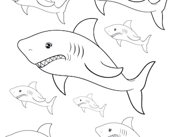 Hoja para colorear de tiburón: Diversión con criaturas del océano (Descarga digital)