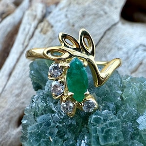 14K Gold Ring with .40ct Colombian Emerald & Diamond Accents | 2.7g | US Size 6 Resizable | Natural Emerald Jewelry