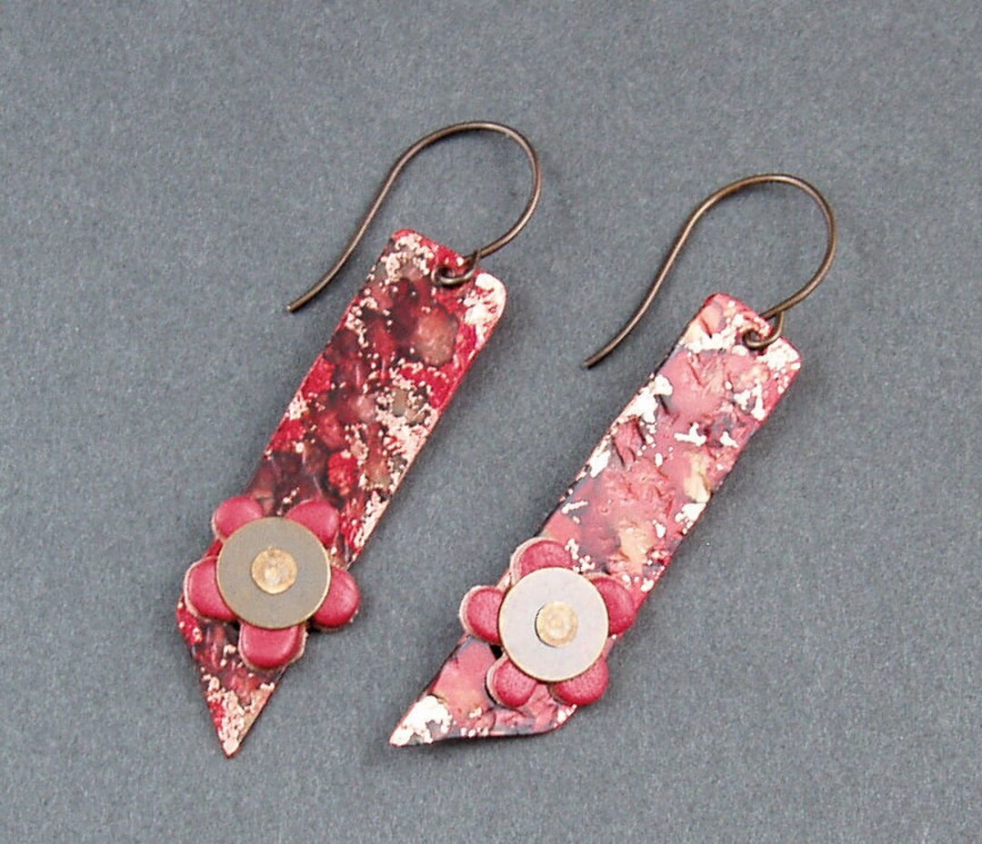 Copper and Leather Red One of a Kind OOAK Handmade Earrings by - Etsy