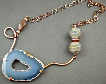 Statement blue geode one of a kind OOAK handmade necklace by Mary Heuer