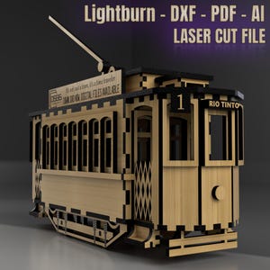 3D wooden tram puzzle – Laser cut dxf file for cnc, Glowforge, Lightburn – 3mm mdf, plywood – Instant download