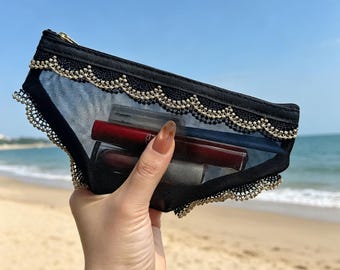 Cheeky Lace Makeup Pouch, Sheer Mesh Cosmetic Bag, Cute Lipstick Organizer, Coquette Aesthetic Travel Pouch, Gift for Her