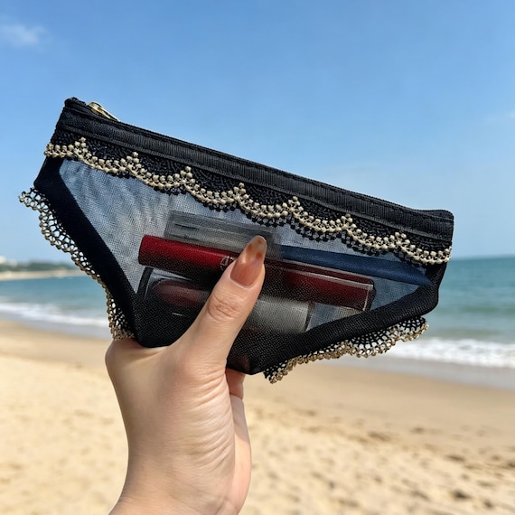 Cheeky Lace Makeup Pouch, Sheer Mesh Cosmetic Bag, Cute Lipstick Organizer, Coquette Aesthetic Travel Pouch, Gift for Her