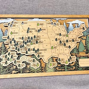 Nationalpark, Reiseführer, USA, Nationalpark Karte, Laser graviert, Landkarte, Reisekarte, Waldreisenführer
